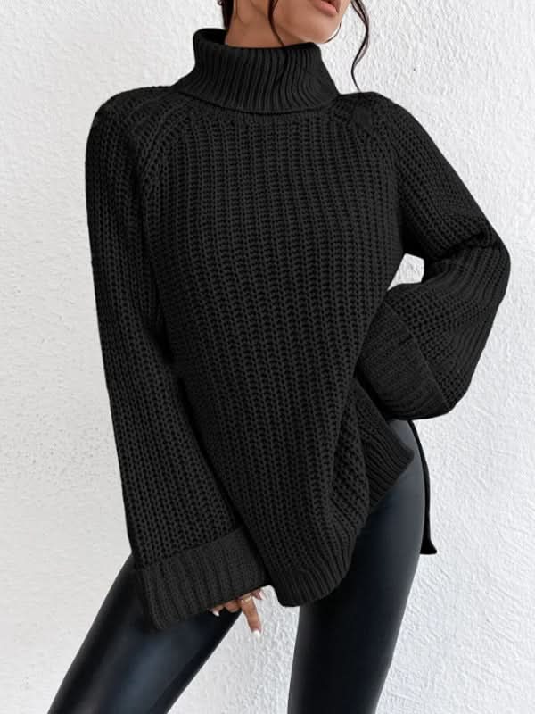 Cozy Side - Slit Turtleneck Sweater - Padronn