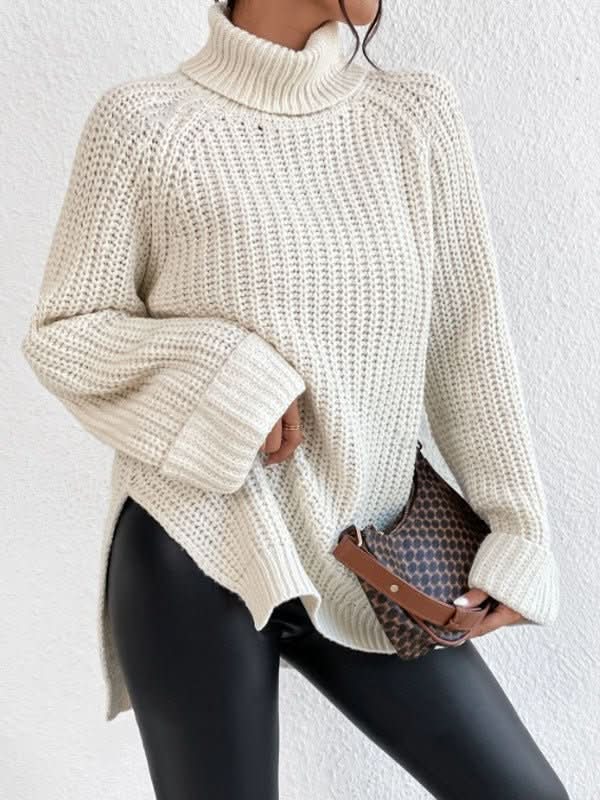 Cozy Side - Slit Turtleneck Sweater - Padronn