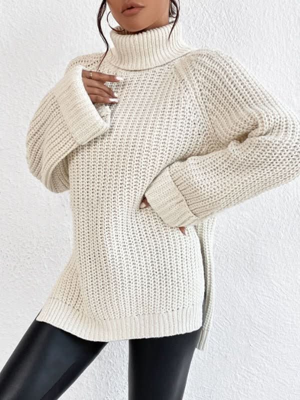 Cozy Side - Slit Turtleneck Sweater - Padronn
